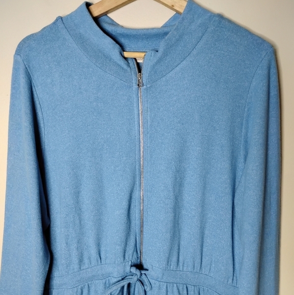 Soft Surroundings Éleve Zip Cardigan | Blue Drawstring Coatigan - Picture 5 of 8